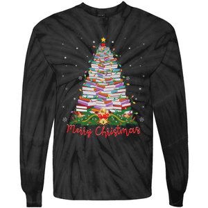 Xmas Light Book Lover Librarian Library Books Christmas Tree Tie-Dye Long Sleeve Shirt