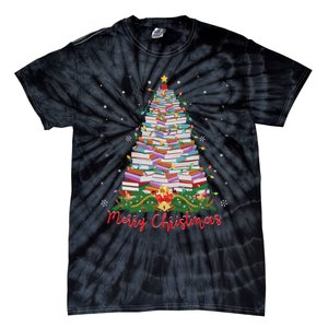 Xmas Light Book Lover Librarian Library Books Christmas Tree Tie-Dye T-Shirt