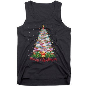 Xmas Light Book Lover Librarian Library Books Christmas Tree Tank Top