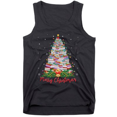 Xmas Light Book Lover Librarian Library Books Christmas Tree Tank Top