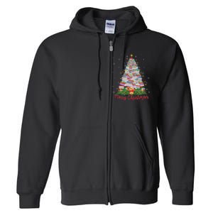 Xmas Light Book Lover Librarian Library Books Christmas Tree Full Zip Hoodie