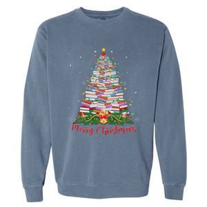 Xmas Light Book Lover Librarian Library Books Christmas Tree Garment-Dyed Sweatshirt