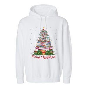 Xmas Light Book Lover Librarian Library Books Christmas Tree Garment-Dyed Fleece Hoodie