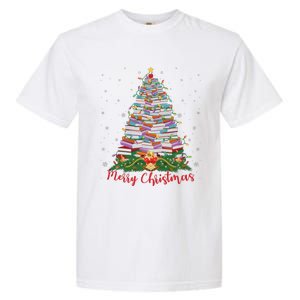 Xmas Light Book Lover Librarian Library Books Christmas Tree Garment-Dyed Heavyweight T-Shirt