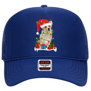 Xmas Lighting Corgi Dog Merry Corgmas Santa Corgi Christmas Gift High Crown Mesh Back Trucker Hat