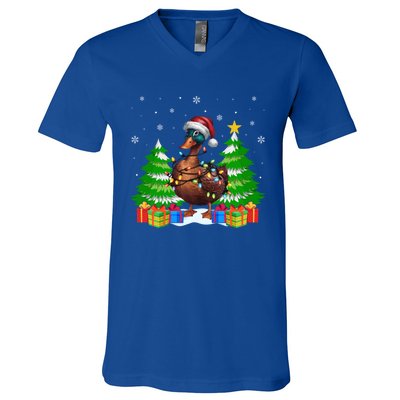 Xmas Lighting Duck Lovers Ugly Christmas Meaningful Gift V-Neck T-Shirt