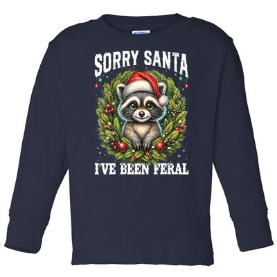 Xmas Lights Feral Sorry Santa Ive Been Feral Funny Christmas Raccoongift Toddler Long Sleeve Shirt