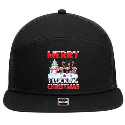 Xmas Lighting Funny Merry Flocking Flamingo Christmas Meaningful Gift 7 Panel Mesh Trucker Snapback Hat