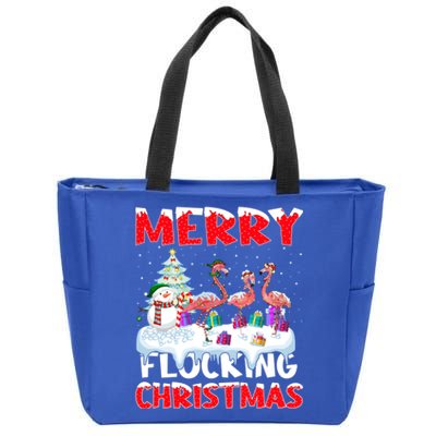 Xmas Lighting Funny Merry Flocking Flamingo Christmas Meaningful Gift Zip Tote Bag