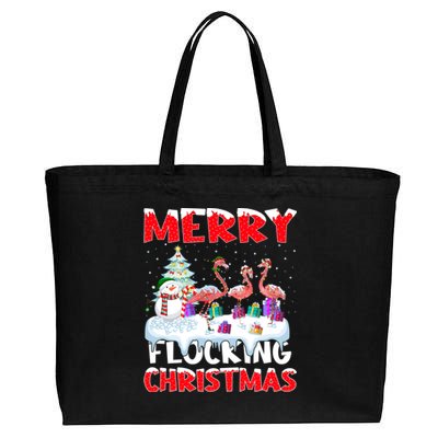 Xmas Lighting Funny Merry Flocking Flamingo Christmas Meaningful Gift Cotton Canvas Jumbo Tote