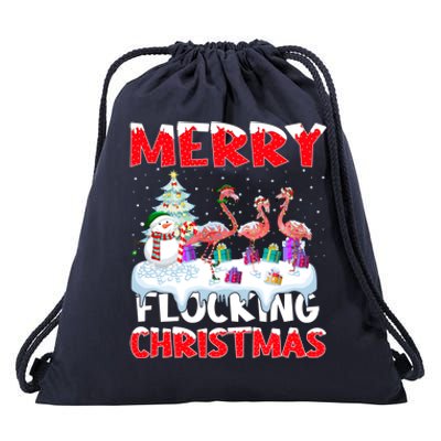 Xmas Lighting Funny Merry Flocking Flamingo Christmas Meaningful Gift Drawstring Bag