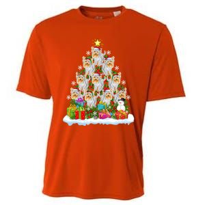 Xmas Lights Funny Santa Yorkshire Terrier Dog Christmas Tree Gift Cooling Performance Crew T-Shirt