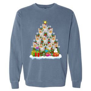 Xmas Lights Funny Santa Yorkshire Terrier Dog Christmas Tree Gift Garment-Dyed Sweatshirt