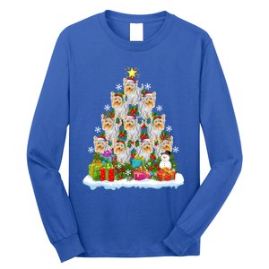 Xmas Lights Funny Santa Yorkshire Terrier Dog Christmas Tree Gift Long Sleeve Shirt