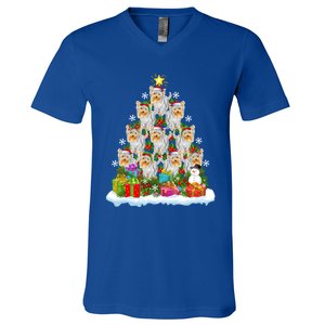 Xmas Lights Funny Santa Yorkshire Terrier Dog Christmas Tree Gift V-Neck T-Shirt