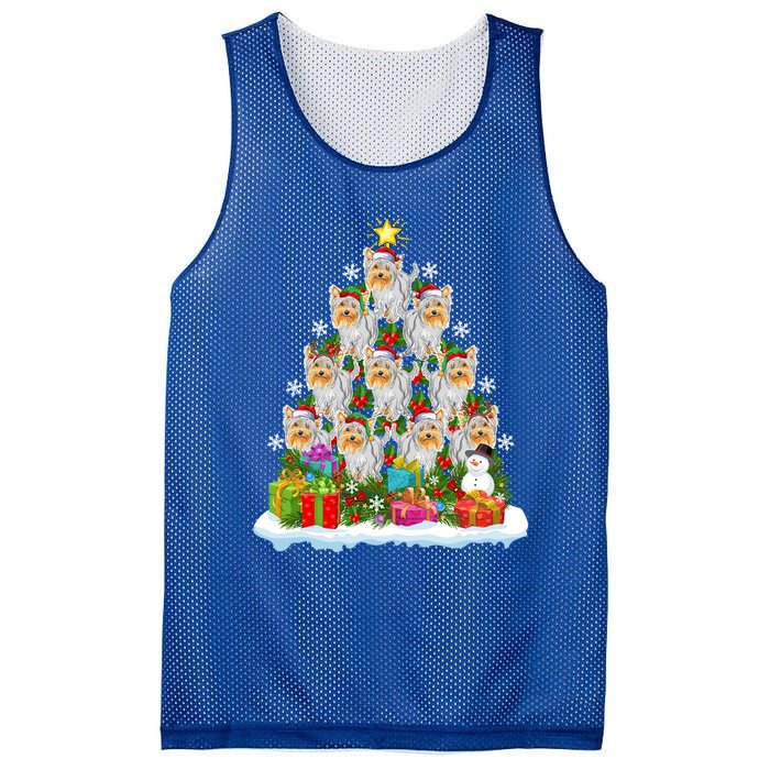 Xmas Lights Funny Santa Yorkshire Terrier Dog Christmas Tree Gift Mesh Reversible Basketball Jersey Tank