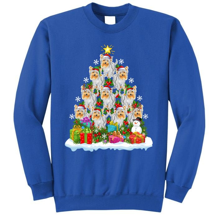 Xmas Lights Funny Santa Yorkshire Terrier Dog Christmas Tree Gift Tall Sweatshirt