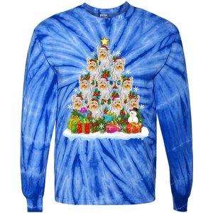 Xmas Lights Funny Santa Yorkshire Terrier Dog Christmas Tree Gift Tie-Dye Long Sleeve Shirt