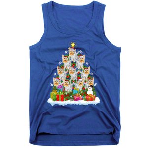 Xmas Lights Funny Santa Yorkshire Terrier Dog Christmas Tree Gift Tank Top