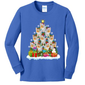 Xmas Lights Funny Santa Yorkshire Terrier Dog Christmas Tree Gift Kids Long Sleeve Shirt