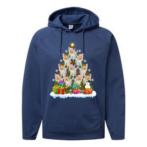 Xmas Lights Funny Santa Yorkshire Terrier Dog Christmas Tree Gift Performance Fleece Hoodie