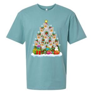 Xmas Lights Funny Santa Yorkshire Terrier Dog Christmas Tree Gift Sueded Cloud Jersey T-Shirt