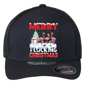 Xmas Lighting Funny Merry Flocking Flamingo Christmas Gift Flexfit Unipanel Trucker Cap