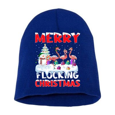 Xmas Lighting Funny Merry Flocking Flamingo Christmas Gift Short Acrylic Beanie