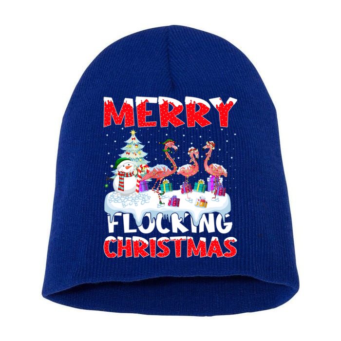 Xmas Lighting Funny Merry Flocking Flamingo Christmas Gift Short Acrylic Beanie