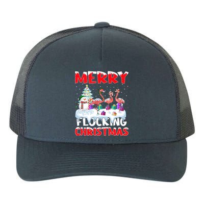 Xmas Lighting Funny Merry Flocking Flamingo Christmas Gift Yupoong Adult 5-Panel Trucker Hat