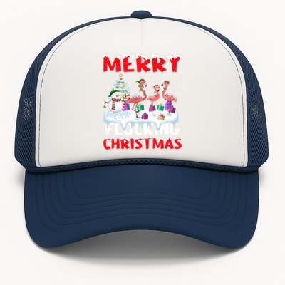 Xmas Lighting Funny Merry Flocking Flamingo Christmas Gift Trucker Hat