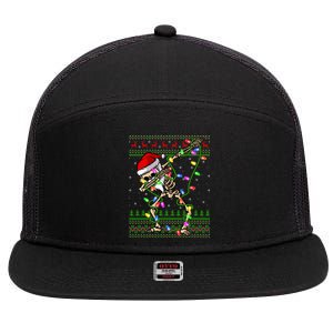 Xmas Lighting Funny Ugly Skeleton Santa Dabbing Christmas Gift 7 Panel Mesh Trucker Snapback Hat