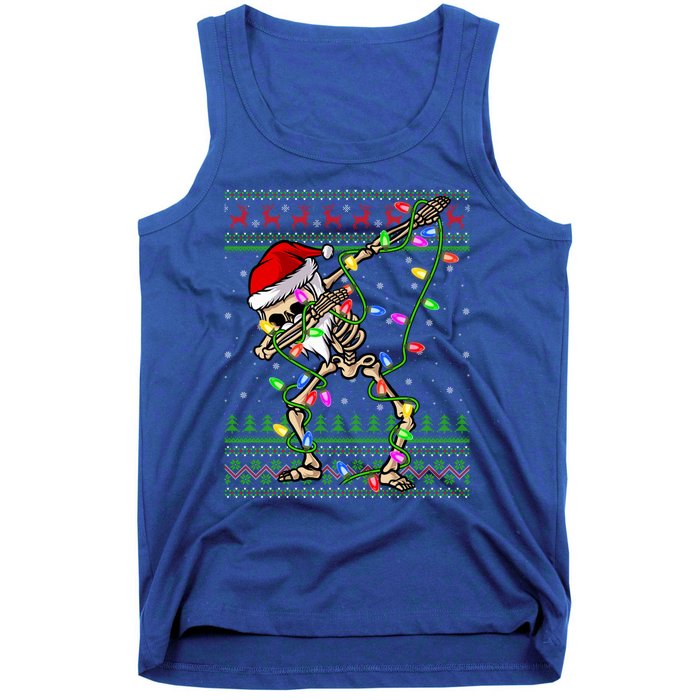 Xmas Lighting Funny Ugly Skeleton Santa Dabbing Christmas Gift Tank Top