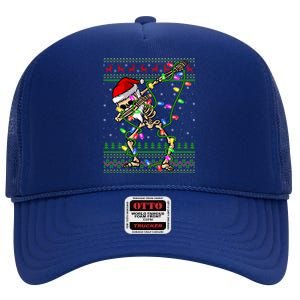 Xmas Lighting Funny Ugly Skeleton Santa Dabbing Christmas Gift High Crown Mesh Back Trucker Hat