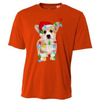 Xmas Lights Holiday Santa Cardigan Welsh Corgi Dog Christmas Gift Cooling Performance Crew T-Shirt