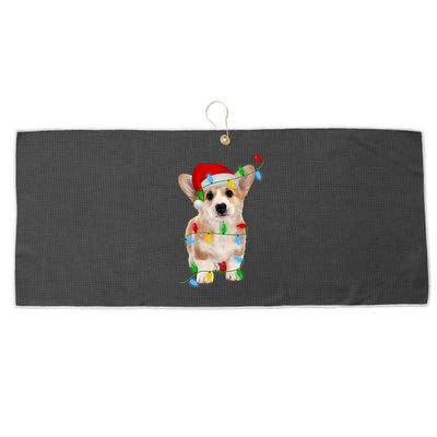 Xmas Lights Holiday Santa Cardigan Welsh Corgi Dog Christmas Gift Large Microfiber Waffle Golf Towel