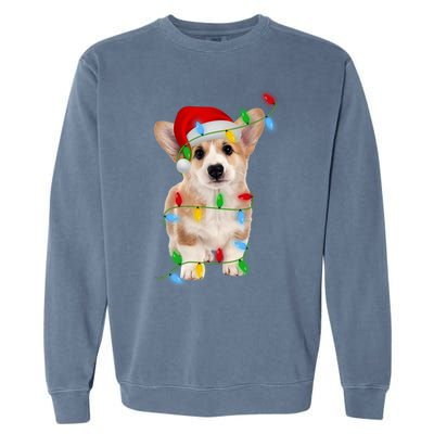 Xmas Lights Holiday Santa Cardigan Welsh Corgi Dog Christmas Gift Garment-Dyed Sweatshirt