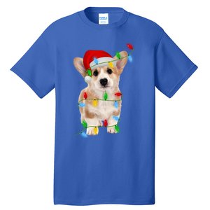 Xmas Lights Holiday Santa Cardigan Welsh Corgi Dog Christmas Gift Tall T-Shirt