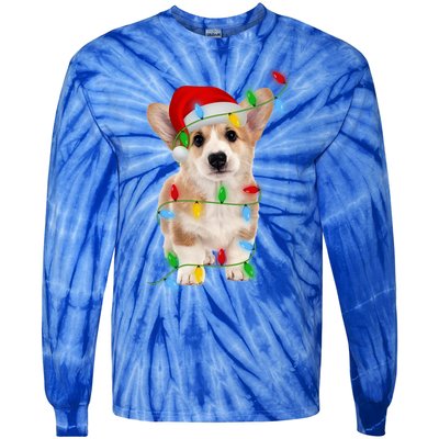 Xmas Lights Holiday Santa Cardigan Welsh Corgi Dog Christmas Gift Tie-Dye Long Sleeve Shirt