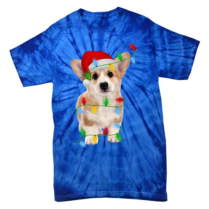 Xmas Lights Holiday Santa Cardigan Welsh Corgi Dog Christmas Gift Tie-Dye T-Shirt