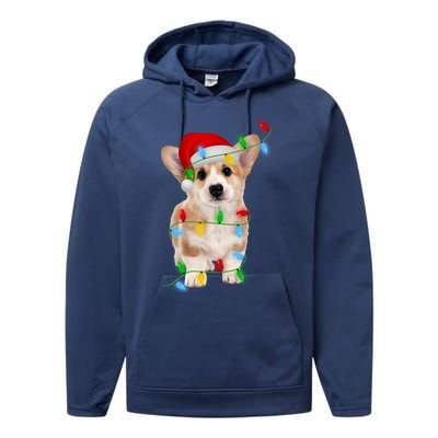 Xmas Lights Holiday Santa Cardigan Welsh Corgi Dog Christmas Gift Performance Fleece Hoodie