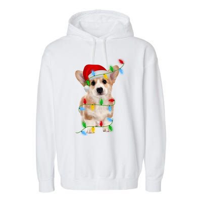 Xmas Lights Holiday Santa Cardigan Welsh Corgi Dog Christmas Gift Garment-Dyed Fleece Hoodie