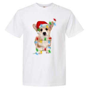 Xmas Lights Holiday Santa Cardigan Welsh Corgi Dog Christmas Gift Garment-Dyed Heavyweight T-Shirt