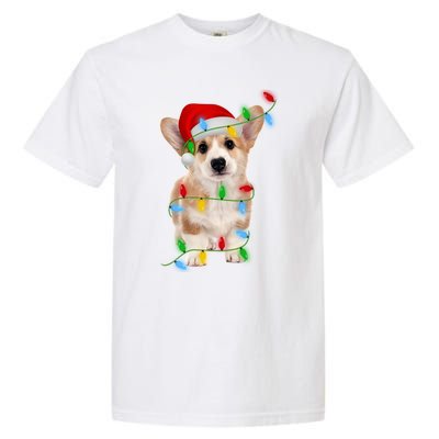 Xmas Lights Holiday Santa Cardigan Welsh Corgi Dog Christmas Gift Garment-Dyed Heavyweight T-Shirt