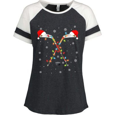 Xmas Lights Hockey Santa Hat Matching Hockey Player Gift Enza Ladies Jersey Colorblock Tee