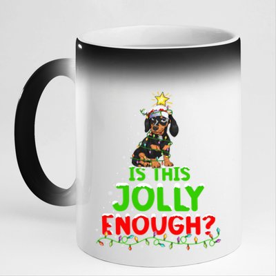 Xmas Lighting Is This Jolly Enough Dachshund Christmas Tree Gift 11oz Black Color Changing Mug