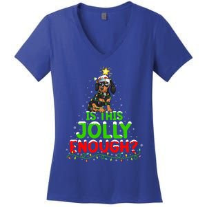 Xmas Lighting Is This Jolly Enough Dachshund Christmas Tree Gift Women's V-Neck T-Shirt