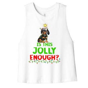 Xmas Lighting Is This Jolly Enough Dachshund Christmas Tree Gift Women's Racerback Cropped Tank