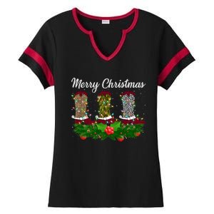 Xmas Lights Leopard Buffalo Plaid Cow Boots Christmas Meaningful Gift Ladies Halftime Notch Neck Tee