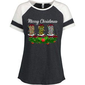 Xmas Lights Leopard Buffalo Plaid Cow Boots Christmas Meaningful Gift Enza Ladies Jersey Colorblock Tee